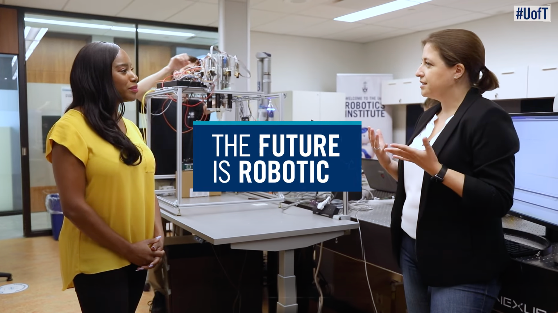 Ainka Jess and Jessica Burgner-Kahrs converse at the Robotics Institute