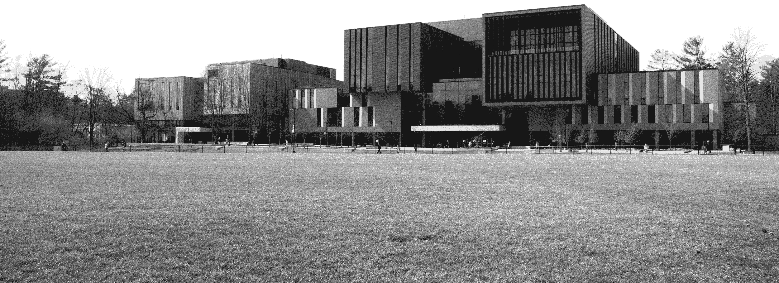 Black and white photo of buildings at UTM