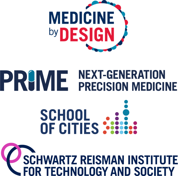 Logos for Medicine by Design, PRiME, School of Cities, Schwartz Reisman Institute