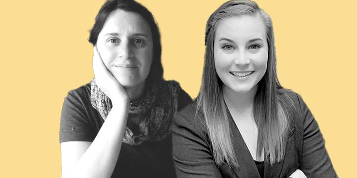 Black and white headshots of two young, white, femme students